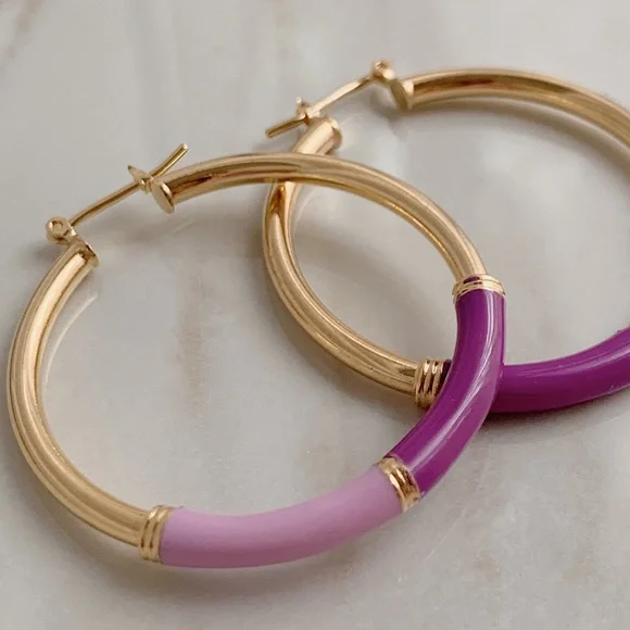 Enamel Tube Hoops | 18k Gold Filled - Picture 5 of 7